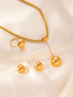 Gold Ball Pendant Necklace-Earring-Ring SS Jewelry Set - Image 3
